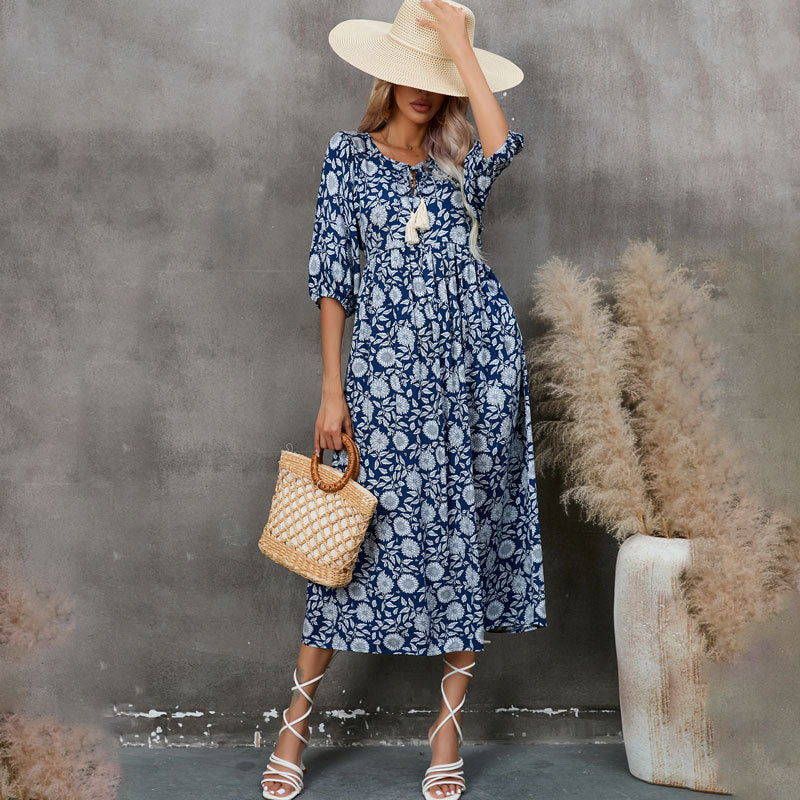 Robe midi florale bohème pour femme Chic und Stil