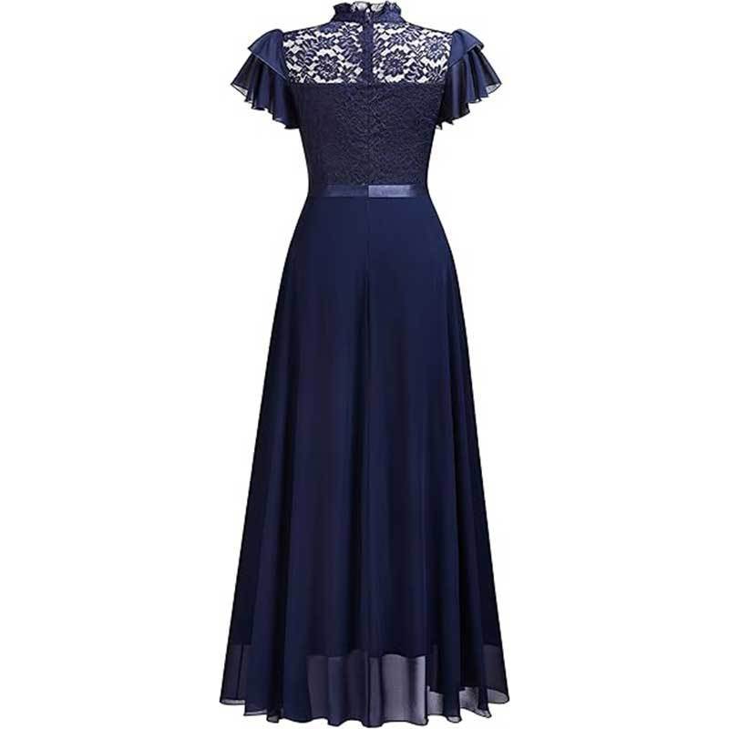 Robe maxicôtel élégante en dentelle et chiffon pour dames Chic und Stil