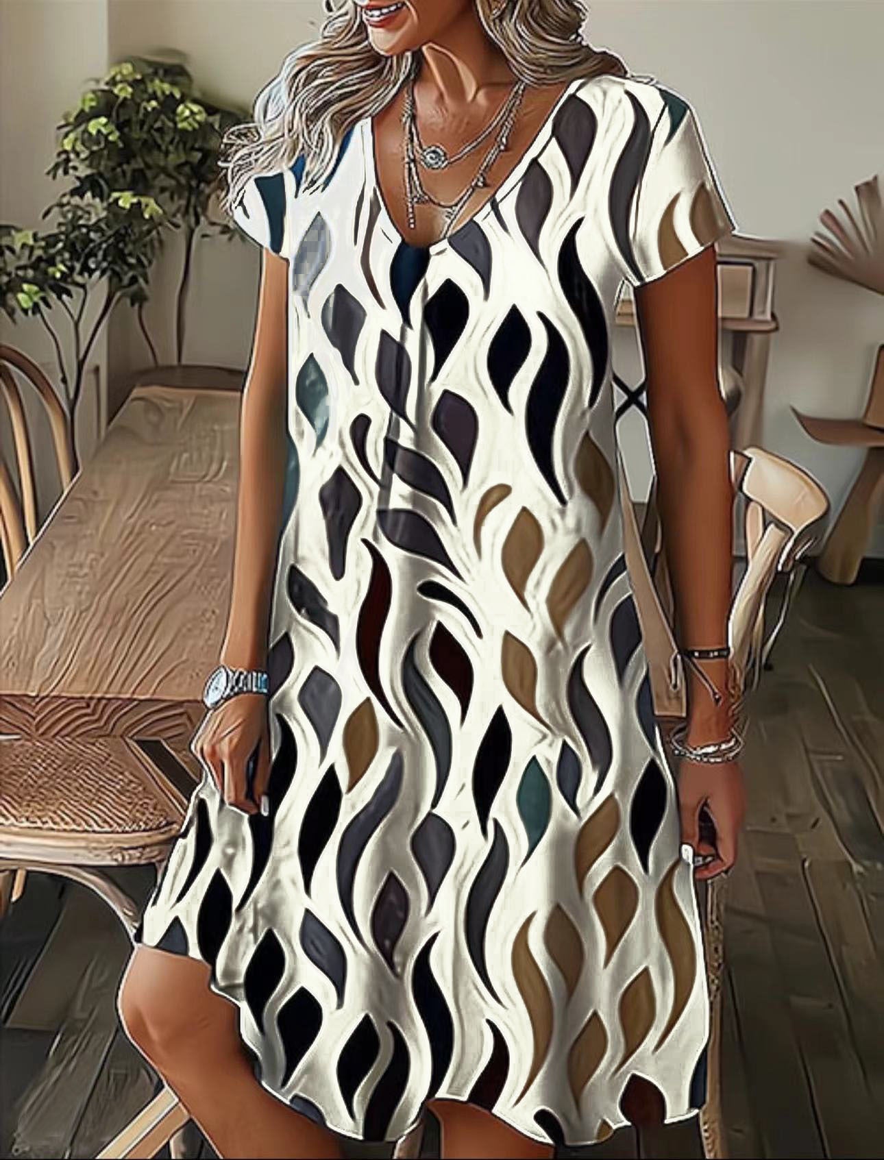 Robe midi à décolleté en V fluide pour femmes avec motif abstrait Chic und Stil