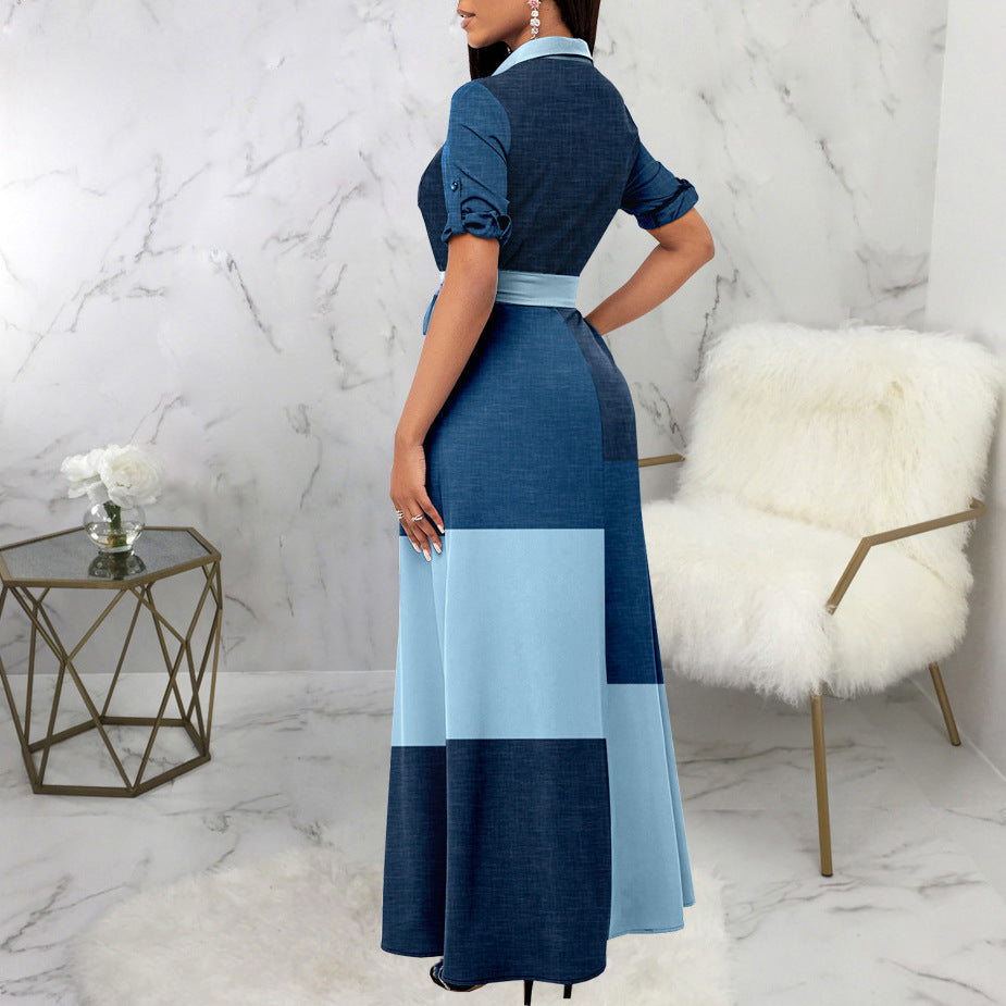 Robe maxi pour femmes avec patte de boutonnage et ceinture à nouer Chic und Stil