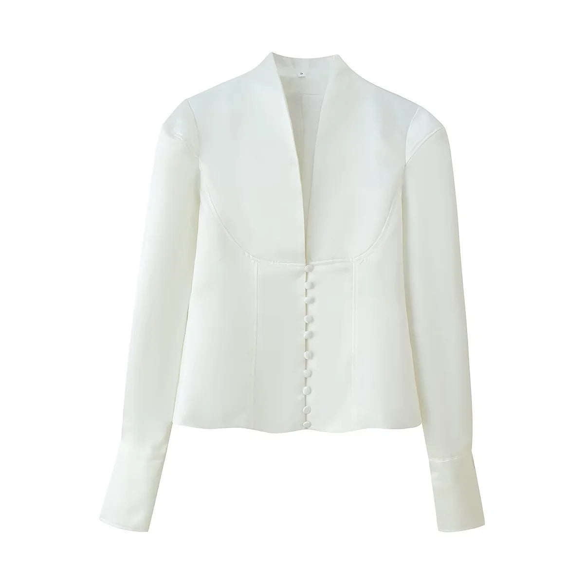 Blouse cintrée pour femmes avec des détails de boutons modernes et un col montant Chic und Stil