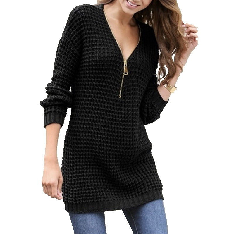 Pull en grandes mailles pour femmes avec fermeture éclair moderne et coupe décontractée Chic und Stil