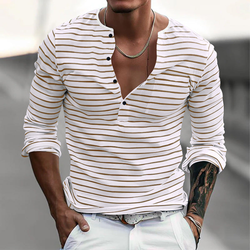 Chemise à manches longues à rayures pour hommes avec patte de boutonnage et décolleté en V Chic und Stil