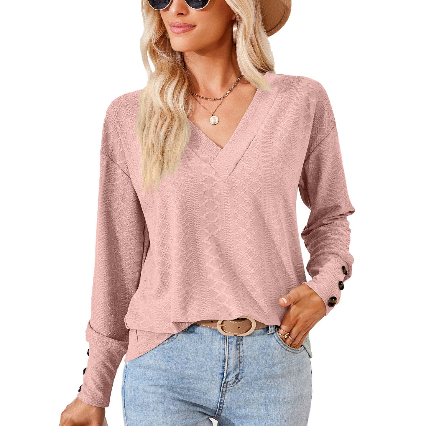 Blouse à manches longues pour femme avec un décolleté en V raffiné et un design structuré Chic und Stil