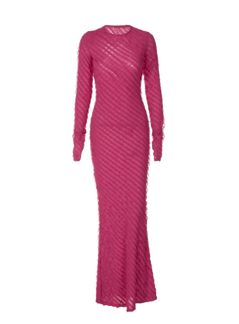 Robe maxi à manches longues pour femmes avec des détails transparents raffinés et une coupe flatteuse Chic und Stil