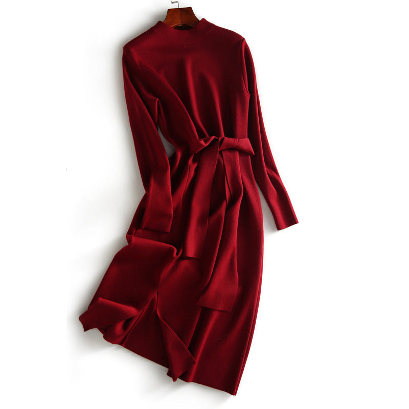 Robe midi élégante à manches longues pour femmes avec ceinture Chic und Stil