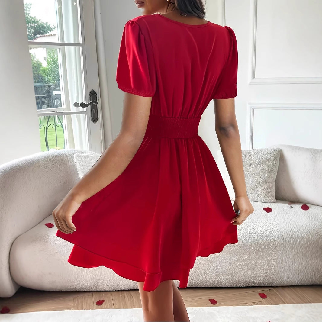 Robe portefeuille pour femmes avec jupe volumineuse et manches bouffantes Chic und Stil
