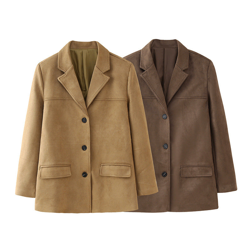Dames Élégante Veste Blazer en Suède Chic und Stil