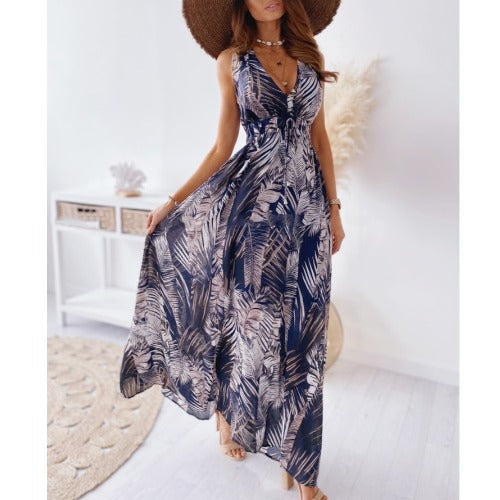 Robe maxi imprimé tropical pour femmes avec ceinture en tissu réglable Chic und Stil