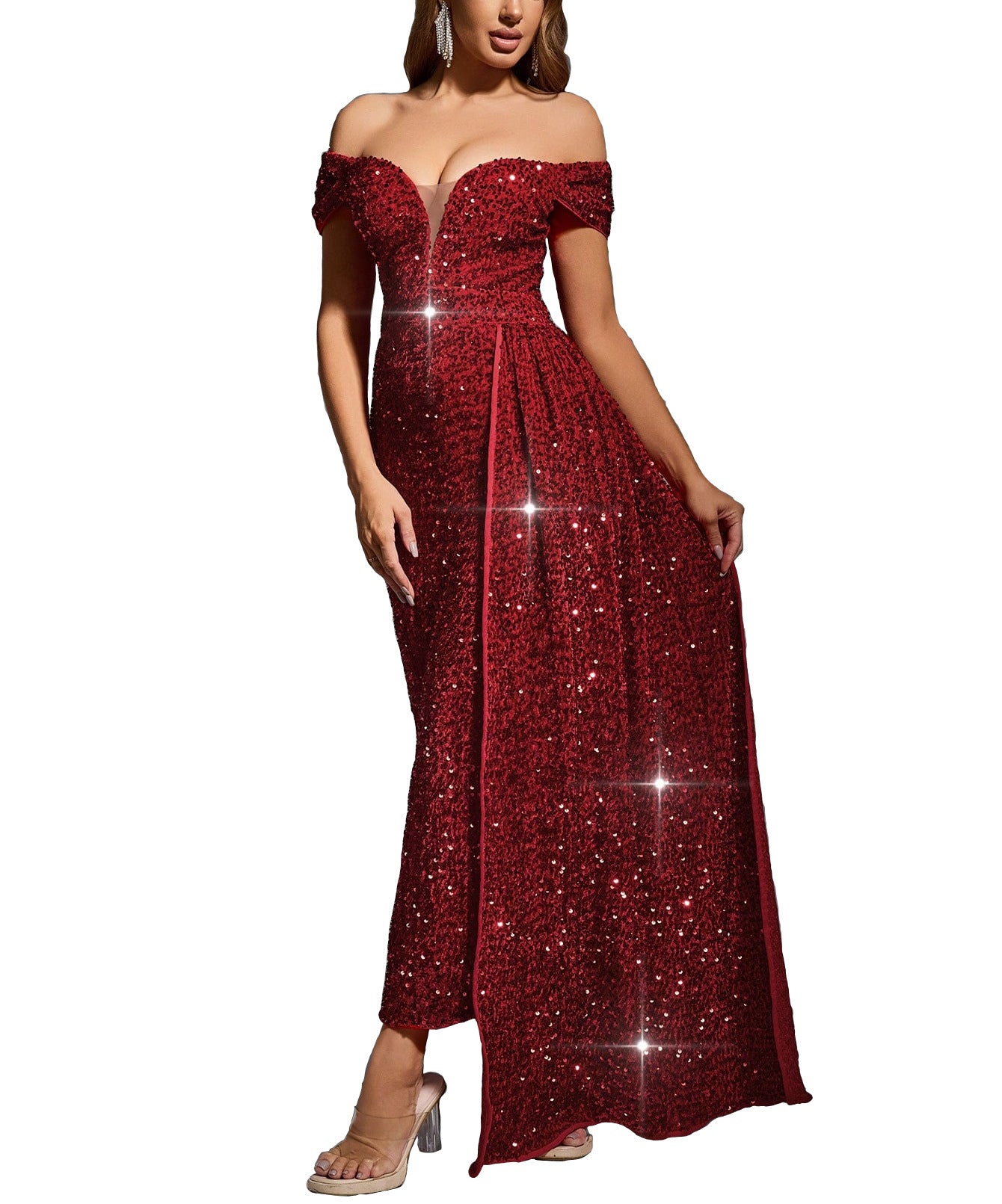 Robe de soirée à sequins off-shoulder pour femmes Chic und Stil