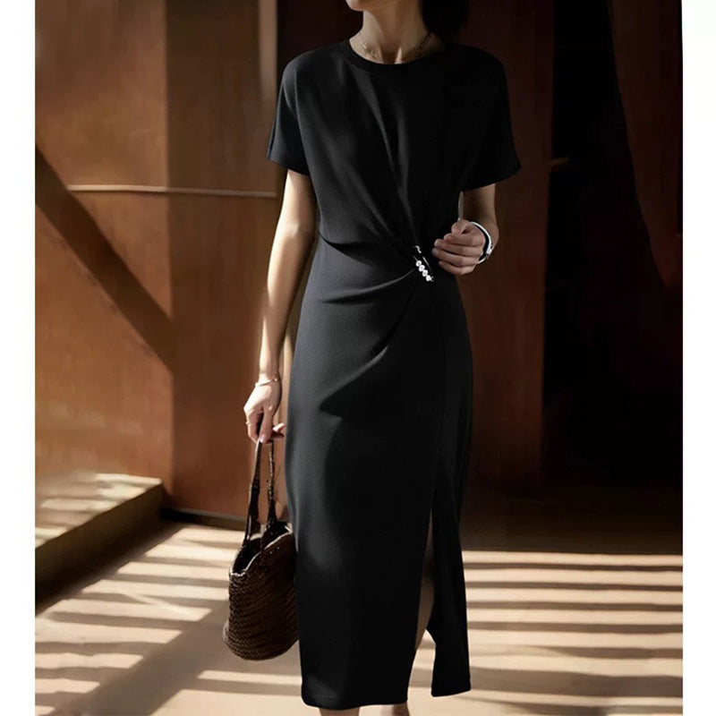 Robe Midi Élégante pour Femme avec Fente Latérale et Détail en Nœud Chic und Stil