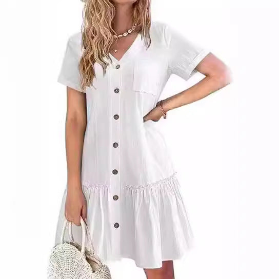 Robe décontractée pour femmes avec fermeture à boutons et volants Chic und Stil