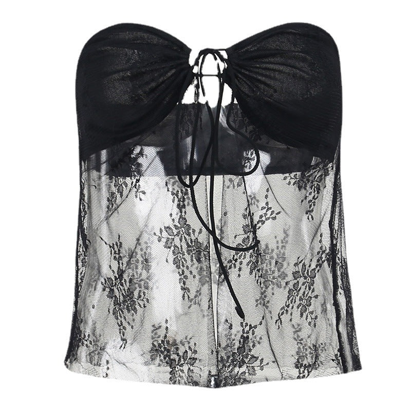 Dames Chemise Florale Brodée Transparent Chic und Stil