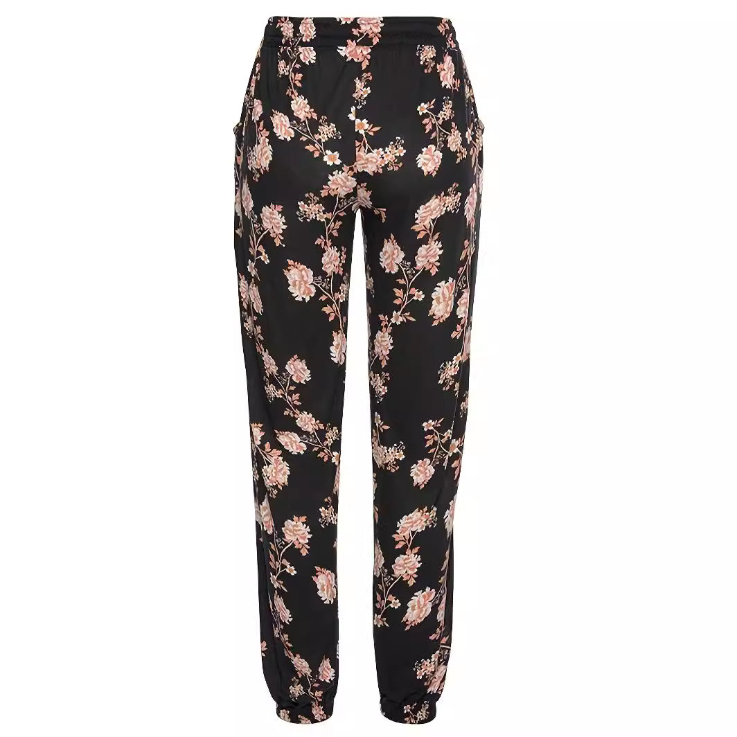 Pantalon de loisirs pour femmes avec motif floral et taille élastique Chic und Stil