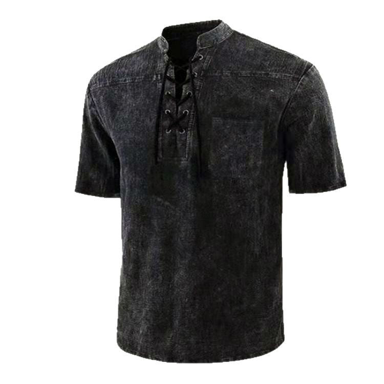 Chemise à manches courtes pour hommes avec un design moderne à lacets et une poche poitrine Chic und Stil
