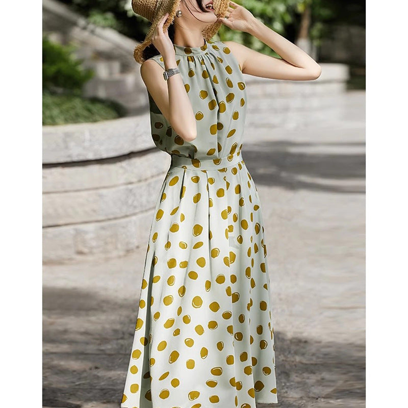 Robe midi à pois pour femme avec design à col haut Chic und Stil