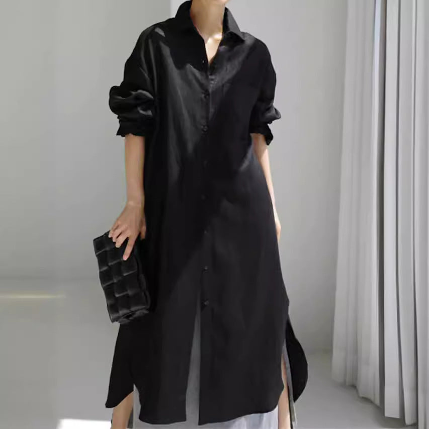 Robe chemise pour femme en lin léger avec fentes latérales Chic und Stil