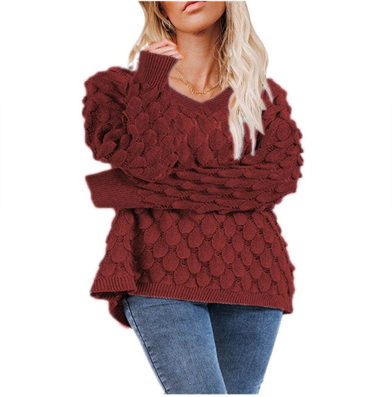 Pull femme avec texture et décolleté en V Chic und Stil