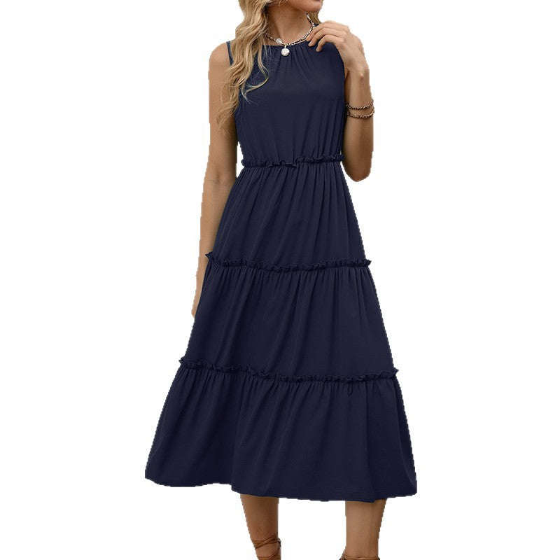Robe midi sans manches à volants pour femmes Chic und Stil