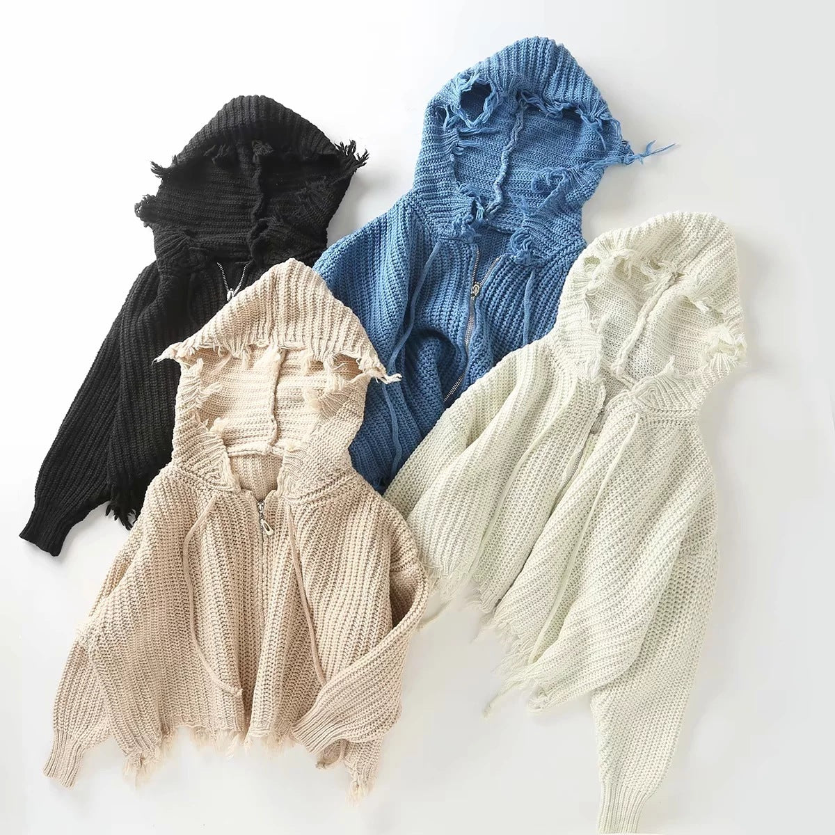 Dame pull à capuche ample avec capuche surdimensionnée et franges Chic und Stil