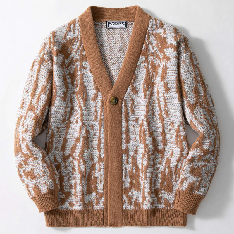 Cardigan en maille tendance pour hommes avec un motif stylé et un col en V Chic und Stil