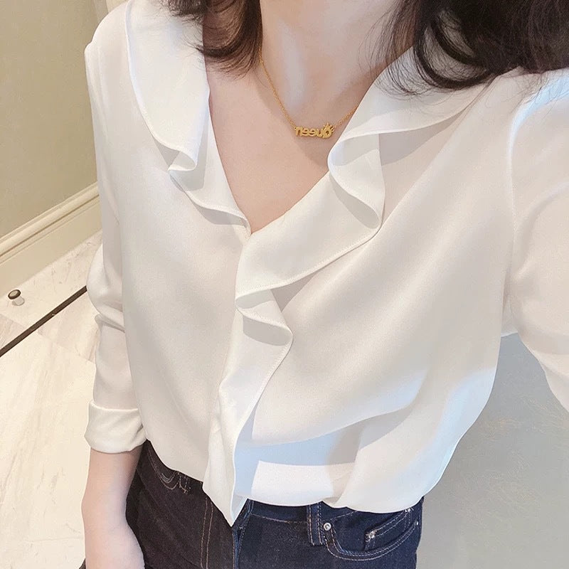 Blouse à col froncé boutonnée pour femmes Chic und Stil