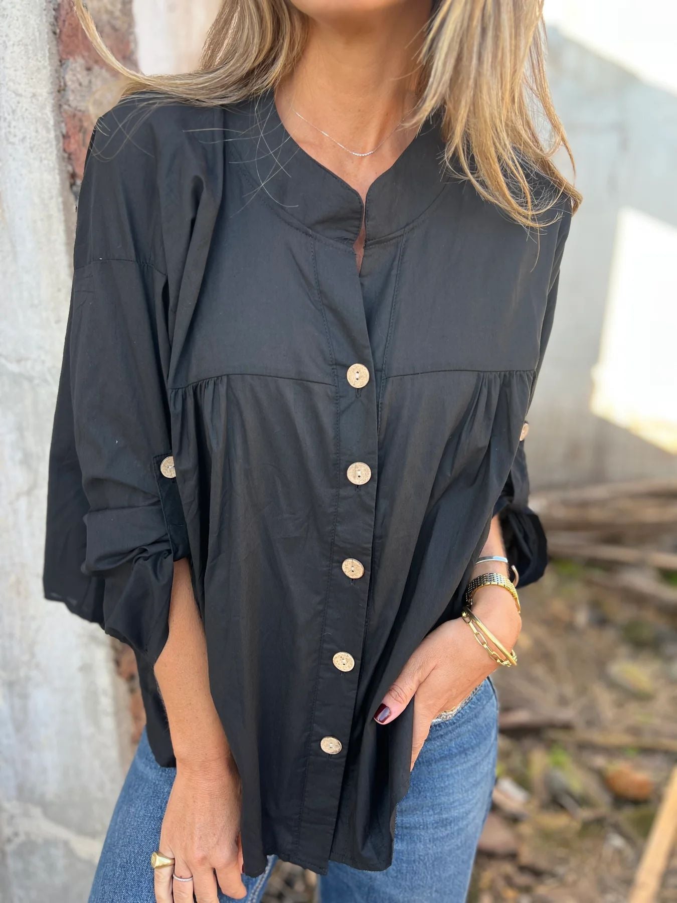 Blouse en coton pour femmes avec fermeture à boutons et coupe confortable Chic und Stil