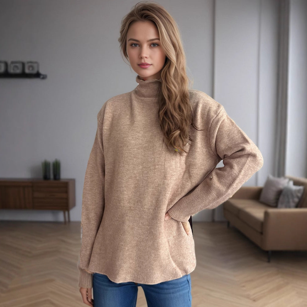 Pull femme avec col haut et ourlet asymétrique Chic und Stil