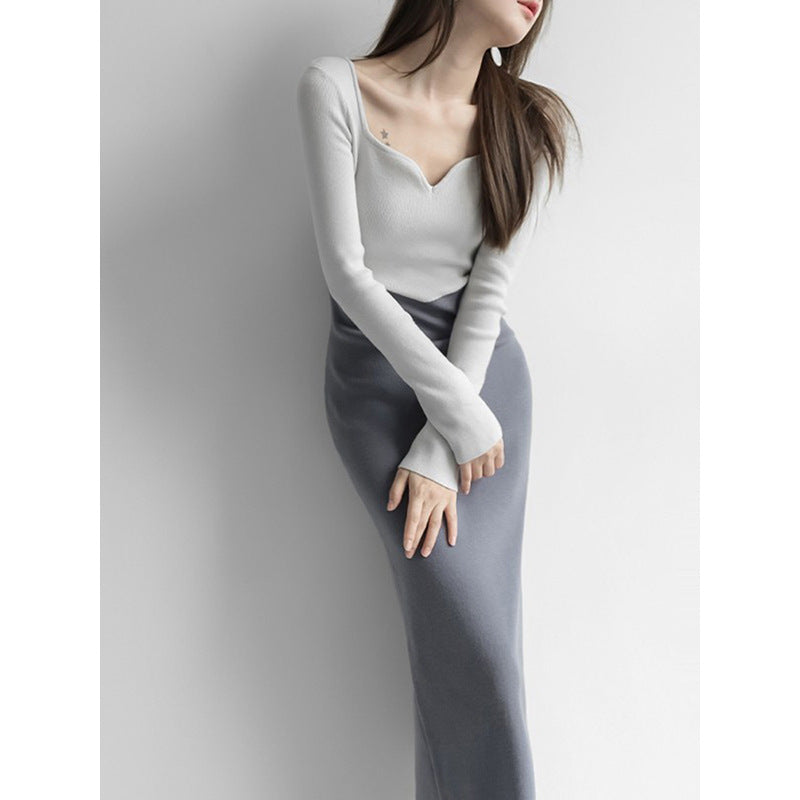 Robe midi en tricot à blocs de couleur Chic und Stil pour femmes