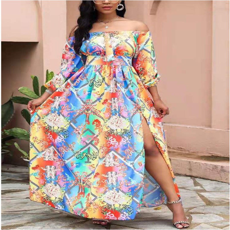 Robe maxi dames off-shoulder avec impression élégante Chic und Stil