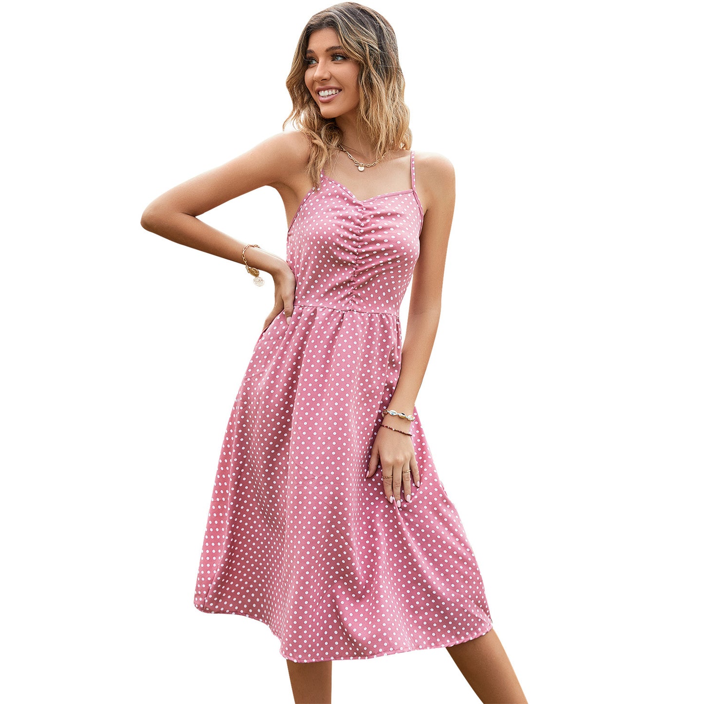 Robe midi pour femmes avec des détails en volants et des pois Chic und Stil