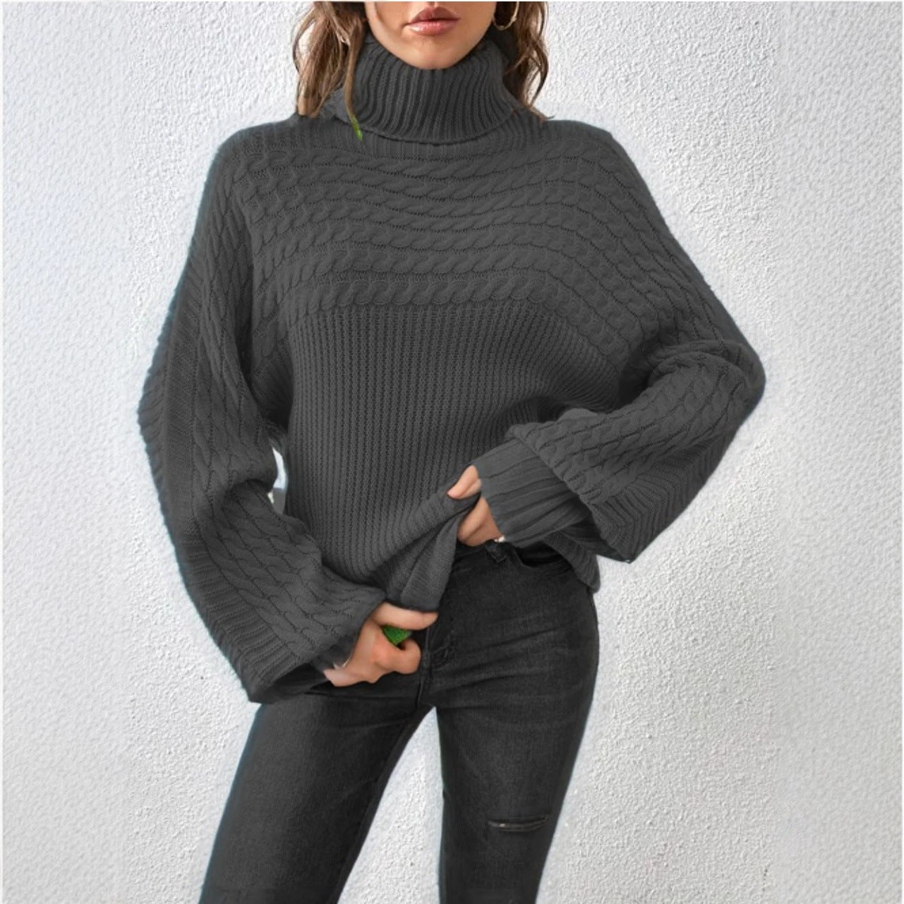 Dames Pull à col roulé confortable avec design texturé Chic und Stil