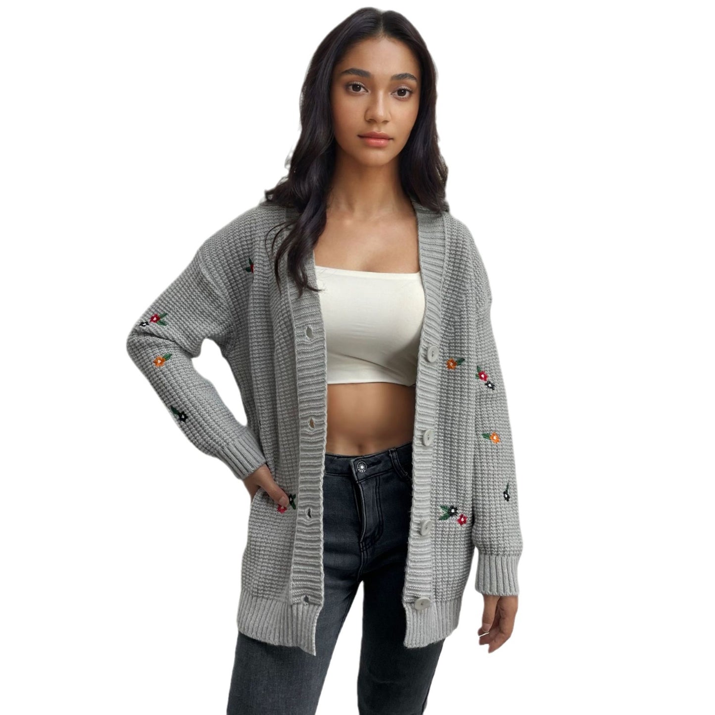 Veste en tricot pour femmes avec design floral brodé Chic und Stil