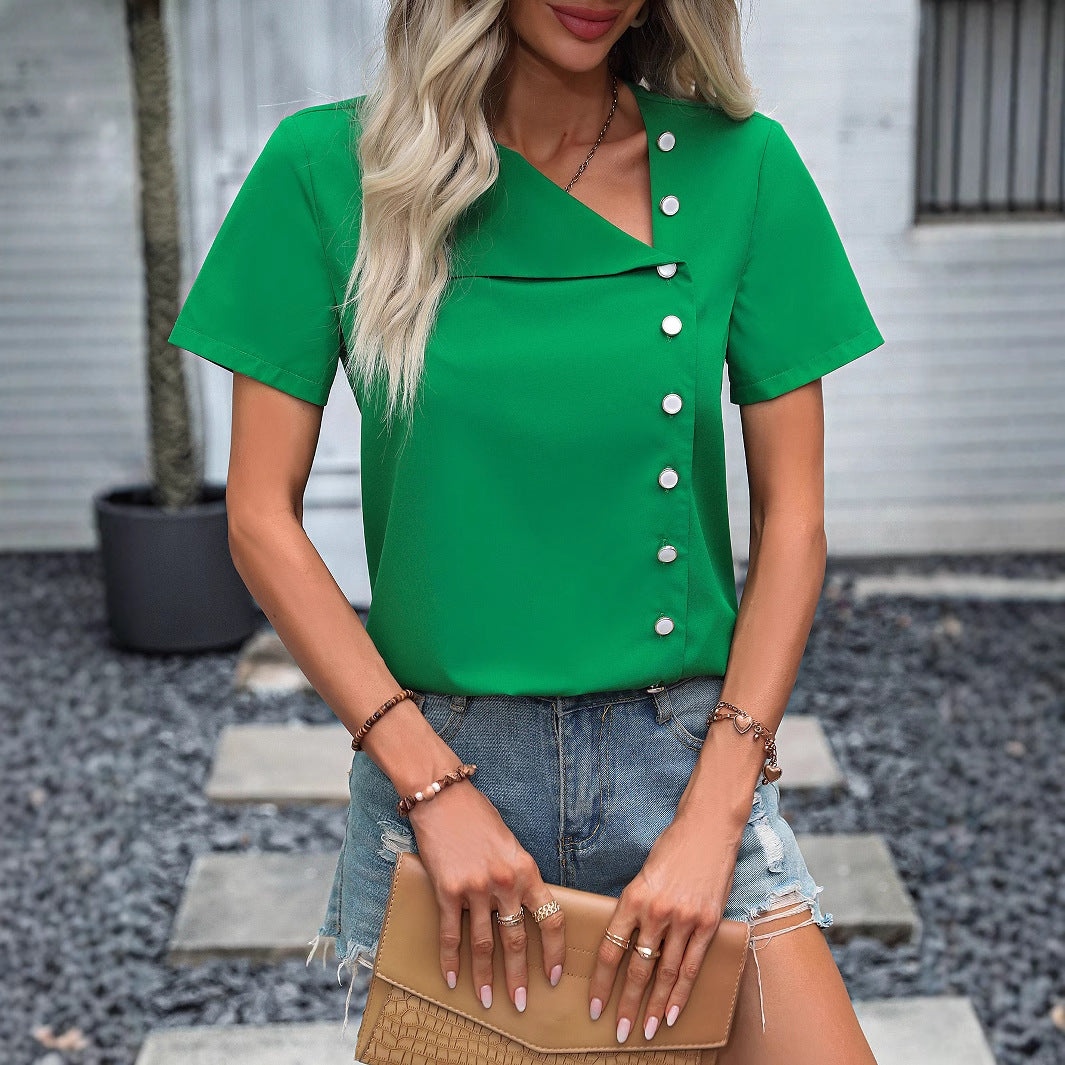 Blouse élégante pour femmes avec col asymétrique et détails de boutons Chic und Stil