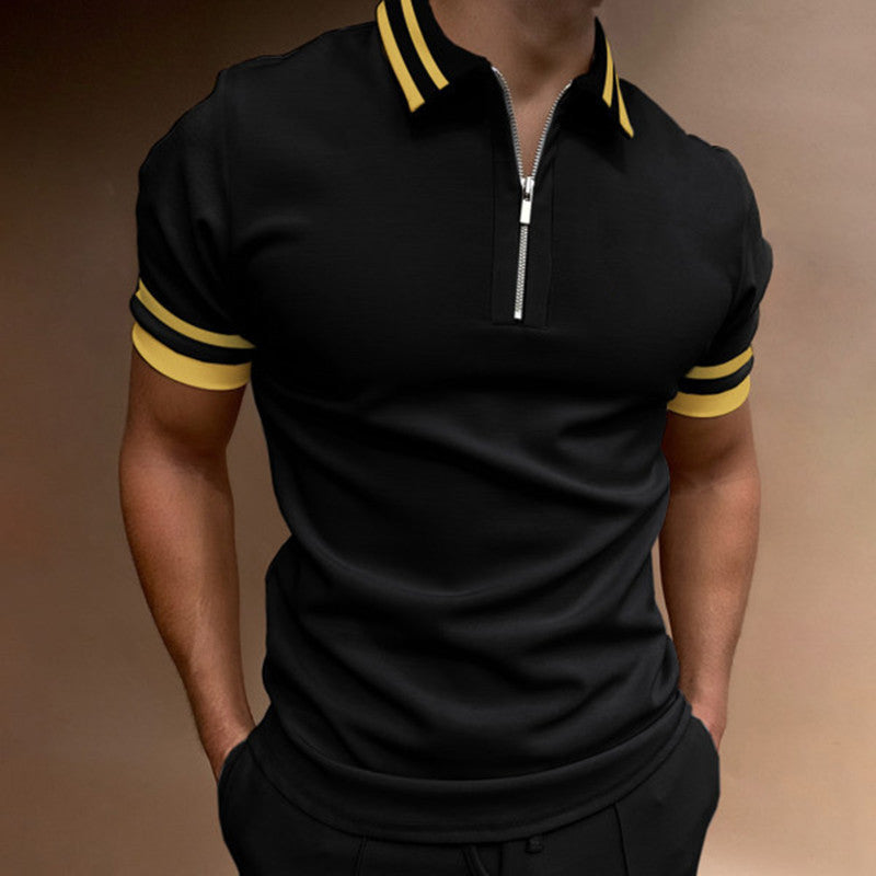 Hommes Polo à Zip Court à Manches Courtes Style Chic und Stil