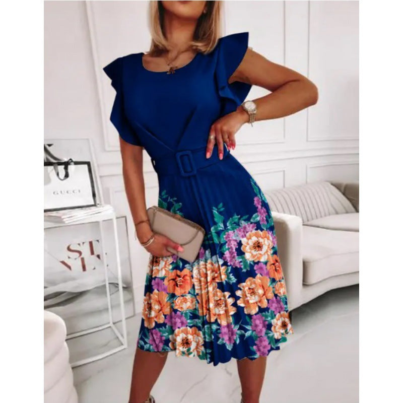 Robe midi femme avec plis et accent floral ainsi que ceinture cintrée Chic und Stil