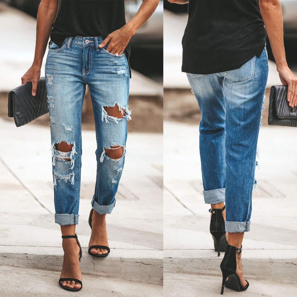 Jeans Boyfriend pour dames avec des détails détruits stylés et taille haute Chic und Stil