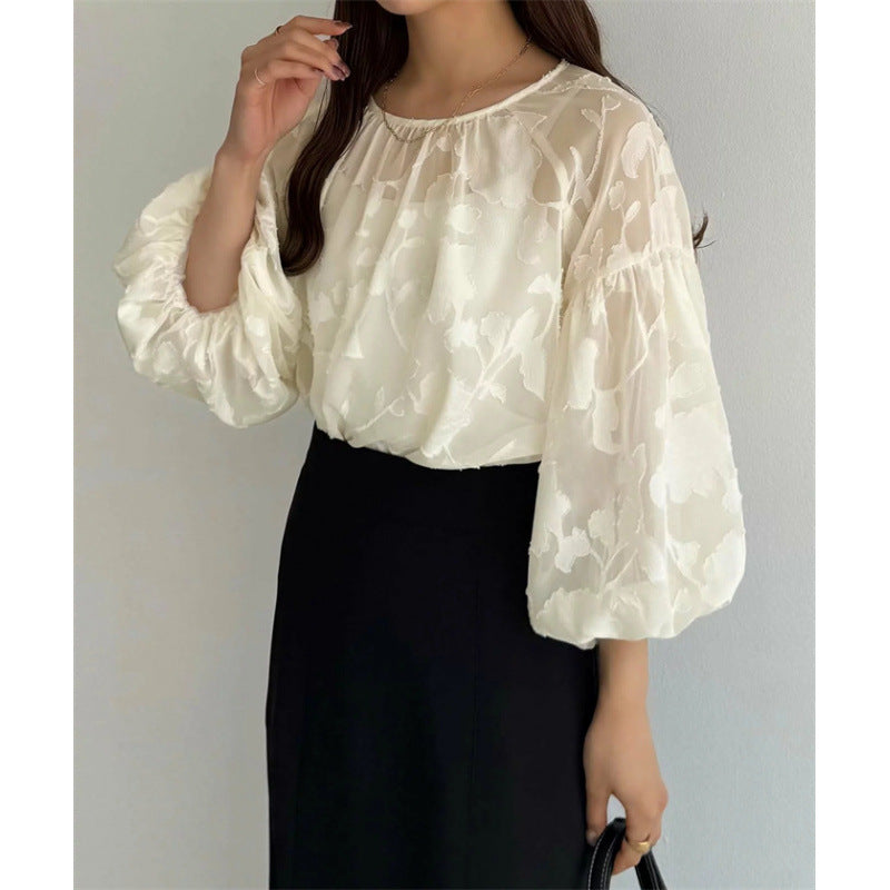 Dames Blouse à manches bouffantes transparentes à fleurs Chic und Stil