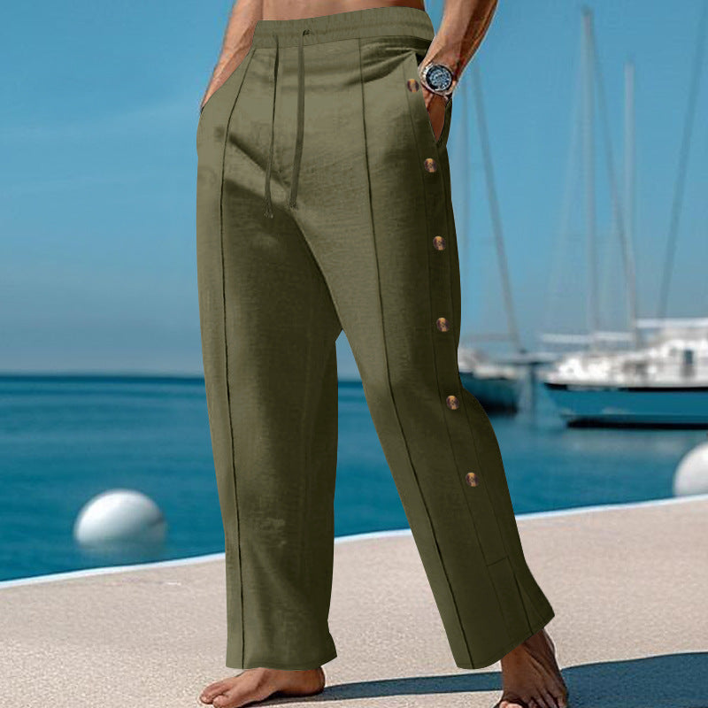 Pantalon d'été décontracté pour homme avec boutons latéraux et taille élastique Chic und Stil