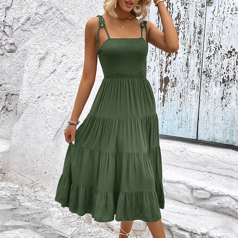 Robe midi élégante à volants pour femme avec bretelles réglables Chic und Stil