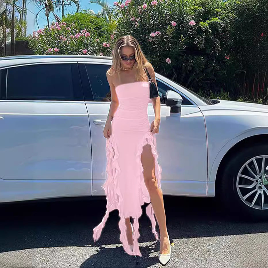 Robe maxi à fronces pour dames avec ourlet asymétrique Chic und Stil