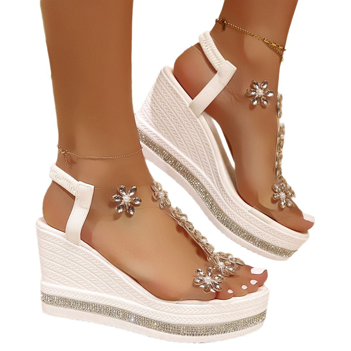 Sandales compensées fleuries pour dames Chic und Stil