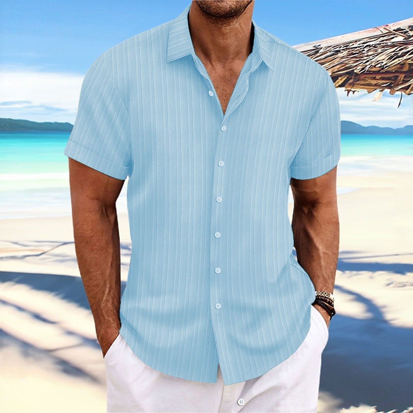 Chemise décontractée à manches courtes à rayures pour hommes Chic und Stil