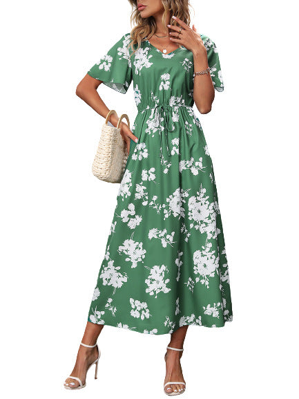 Robe maxi décontractée pour femmes avec motif floral et taille élastique Chic und Stil