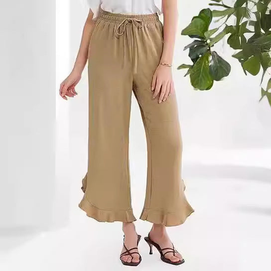 Pantalon de loisir pour femmes, coupe ample avec ourlet fluide et taille élastique Chic und Stil