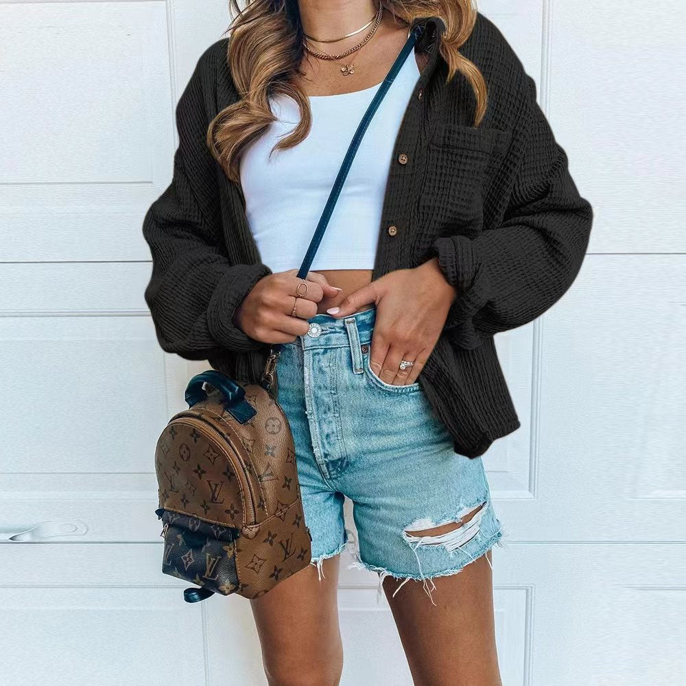 Veste overshirt décontractée pour femmes avec surface structurée et détails de boutons tendance Chic und Stil