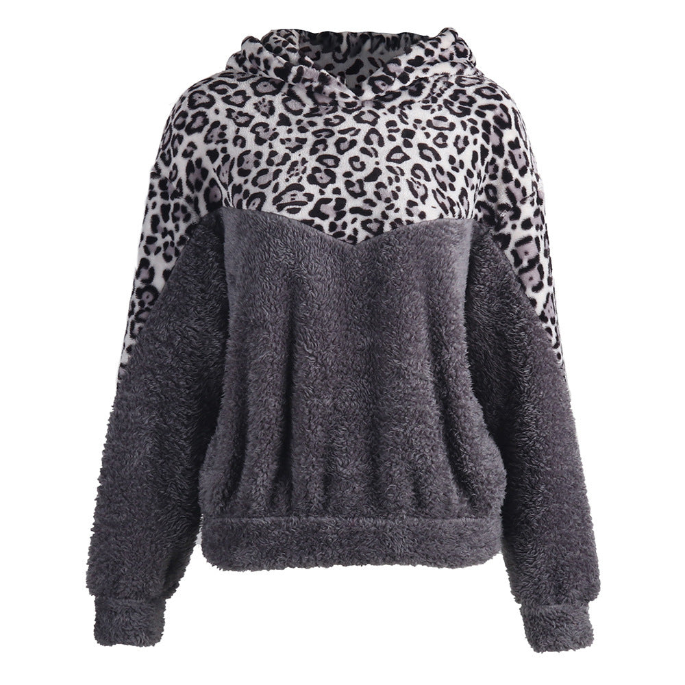 Dames Pull en teddy confortable avec capuche et motif léopard Chic und Stil