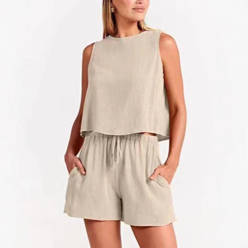 Dames Détente Ajustée Deux-Pièces Ensemble Shorts Chic und Stil