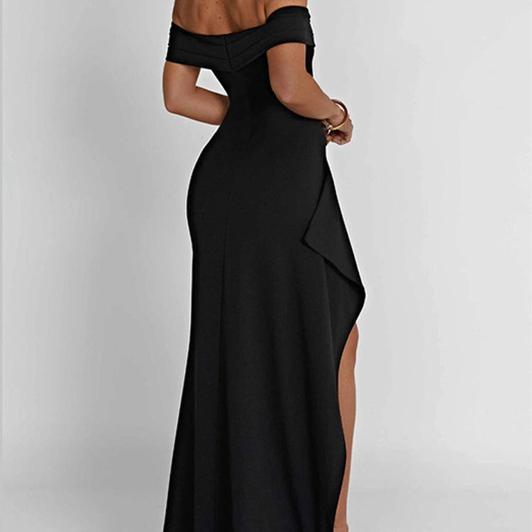 Robe de soirée chic et élégante avec décolleté off-shoulder et fente pour femmes Chic und Stil