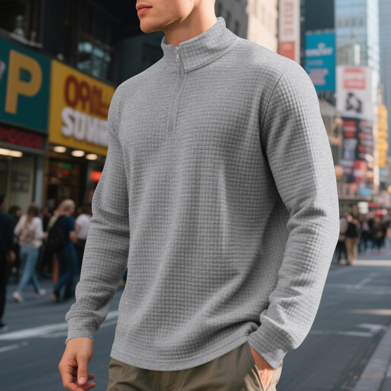 Pull pour hommes en polaire avec col montant, fermeture éclair et design structuré Chic und Stil
